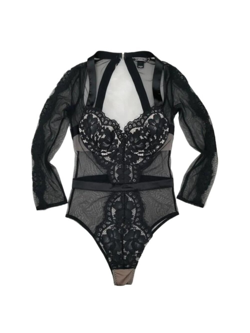 Victoria's Secret Sexy Black Sheer Size 34C Festival boho Sleeve Bodysuit Women' - Picture 2 of 11